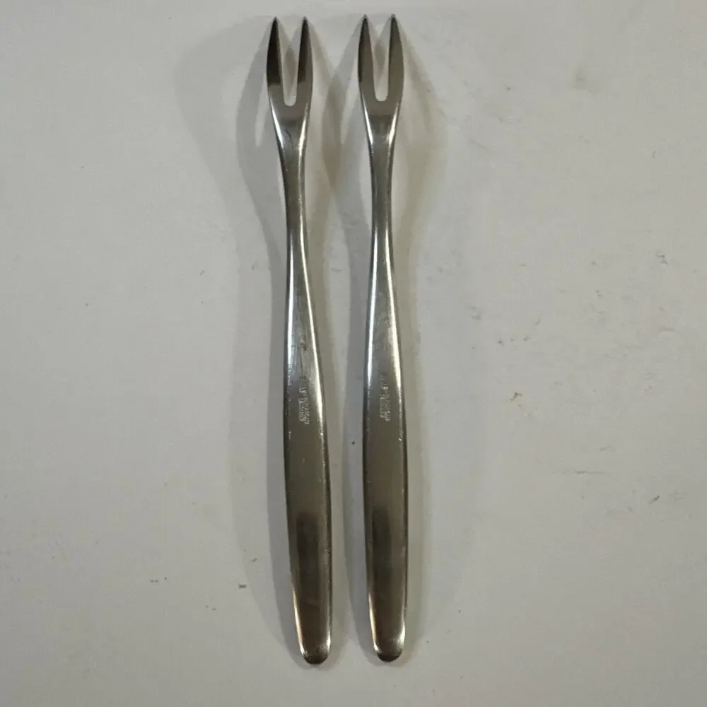 2 Vintage WMF Cromargan Snail Fork - appetizer, cocktail, or pickle/relish fork